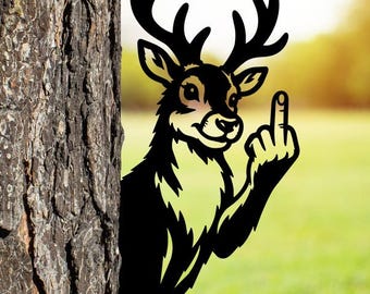 Peeking Deer Middle Finger Sign Svg Png Dxf, Reindeer Metal Art, Hand Gesture, Laser Cut Files For Plasma, CNC, Glowforge, Digital Download.