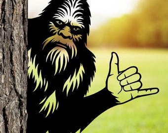 Peeking Bigfoot Shaka ZeichenSvg Png Dxf, Laser Cut-Dateien fürPlasma, CNC, Glowforge, digitaler Download.