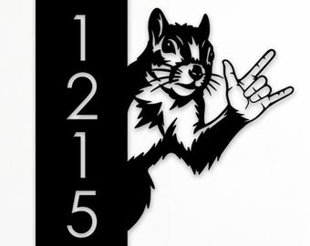 Benutzerdefinierte spähende Eichhörnchen ich liebe dich Hausnummer Zeichen zwart Png Dxf, Metall Haus Adresse Zeichen, Laser geschnitten Dateien für Plasmen, digitaler Download.