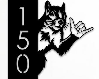 Benutzerdefinierte Peeking Eichhörnchen Shaka Nummer Zeichen SVG Png Dxf, Metall Haus Adresse Zeichen, Laser geschnitten Dateien für Plasmen, digitaler Download.