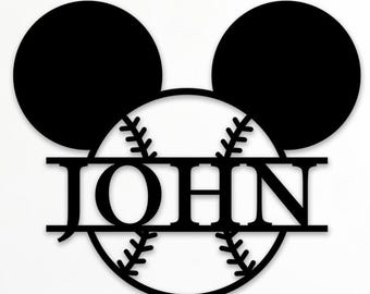 Custom Baseball Ball Name Sign Svg Png Dxf, Baseball Player, Cartoon Mouse Ears Metal Sign, Laser Cut Files For Plasma, Digital Download.