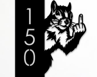 Benutzerdefinierte Peeking Eichhörnchen Mittelfinger Hausnummer Zeichen SVG Png Dxf, Metall Haus Adresse Zeichen, Laser Cut Dateien für Plasmen, digitaler Download.