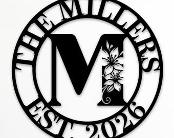 Benutzerdefinierte Blumenmonogramm Familie Zeichen zwart Png Dxf, personalisierte Nachname Zeichen, Laser geschnitten Dateien für Plasmen, CNC, Glowforge, digitaler Download.