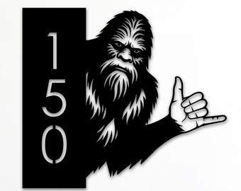 Benutzerdefinierte Peeking Bigfoot Shaka Nummer ZeichenSvg Png Dxf, Sasquatch Metall Haus Adresse Zeichen, Laser Cut Dateien für Plasma, digitaler Download.