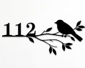 Benutzerdefinierte Vogel Hausnummer Zeichen zwart Png Dxf, Vogel auf Ast, Metall Haus Adresse Zeichen, Laser geschnitten Dateien für Plasmen, digitaler Download.