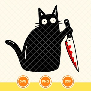 Chat noir Svg, chat avec couteau, amoureux des chats, Kitty Svg, chat maman, chat maman, chat autocollant, sticker chat. Couper le fichier vecteur Cricut, Png, Dxf.