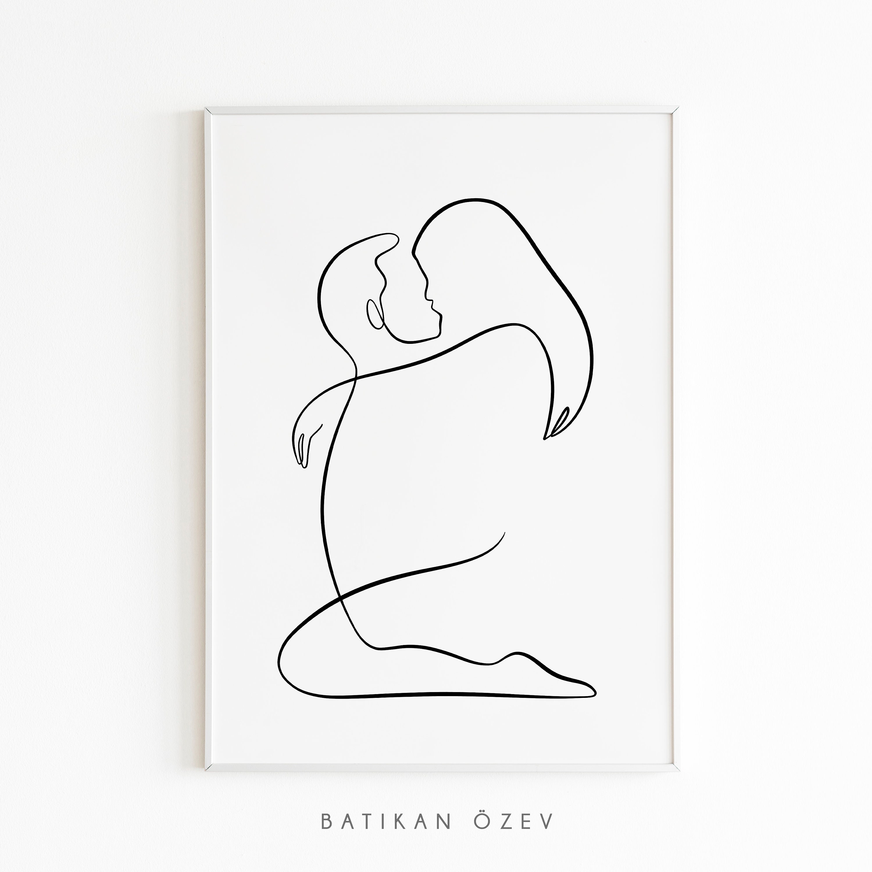 Contemporary Aesthetic Continuous Line Drawing, Romantic Couple Canvas Print