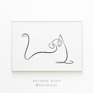 Minimal Cat Line Art Poster, Printable Cat Drawing, Modern Home Decor, Abstract Animal Wall Print, Pet Animal Illustration.