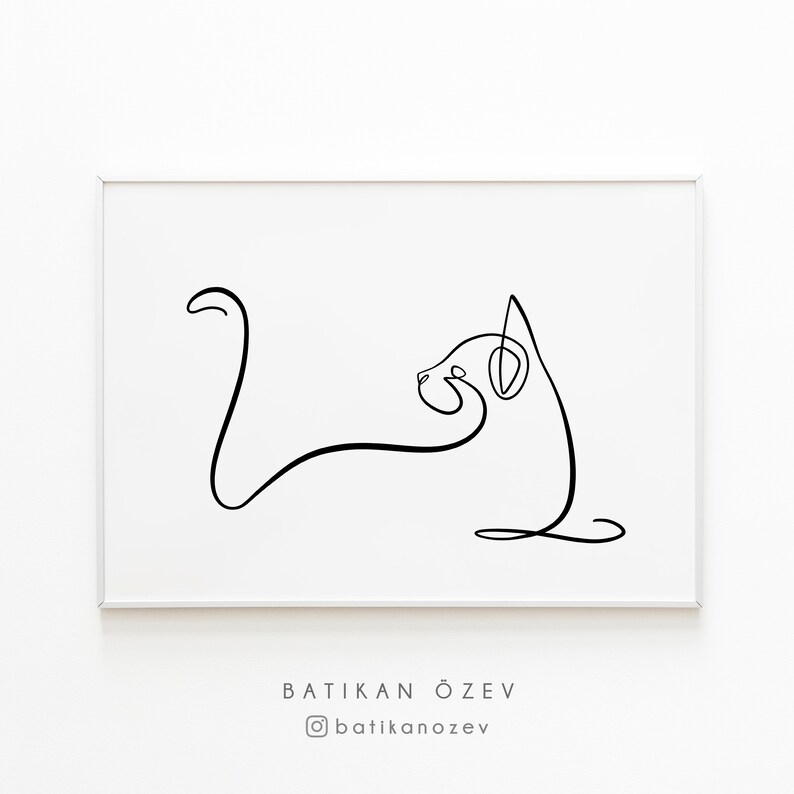 Minimal Cat Line Art Poster Printable Cat Drawing Modern Etsy