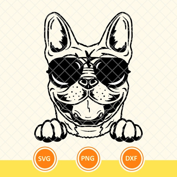 French Bulldog With Aviator Sunglasses Svg, Frenchie Portrait Svg, Pet Animal Clipart Svg, Dog Mom, Dog Lover. Cricut Cut File, Png, Dxf.