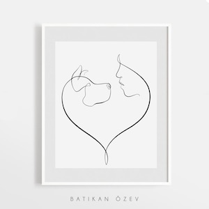 Dog Line Art, Pet Portrait, Female Portrait, Pet Memorial Art, Minimal Decor, One Line Drawing, Dog Figure, Digital File.
