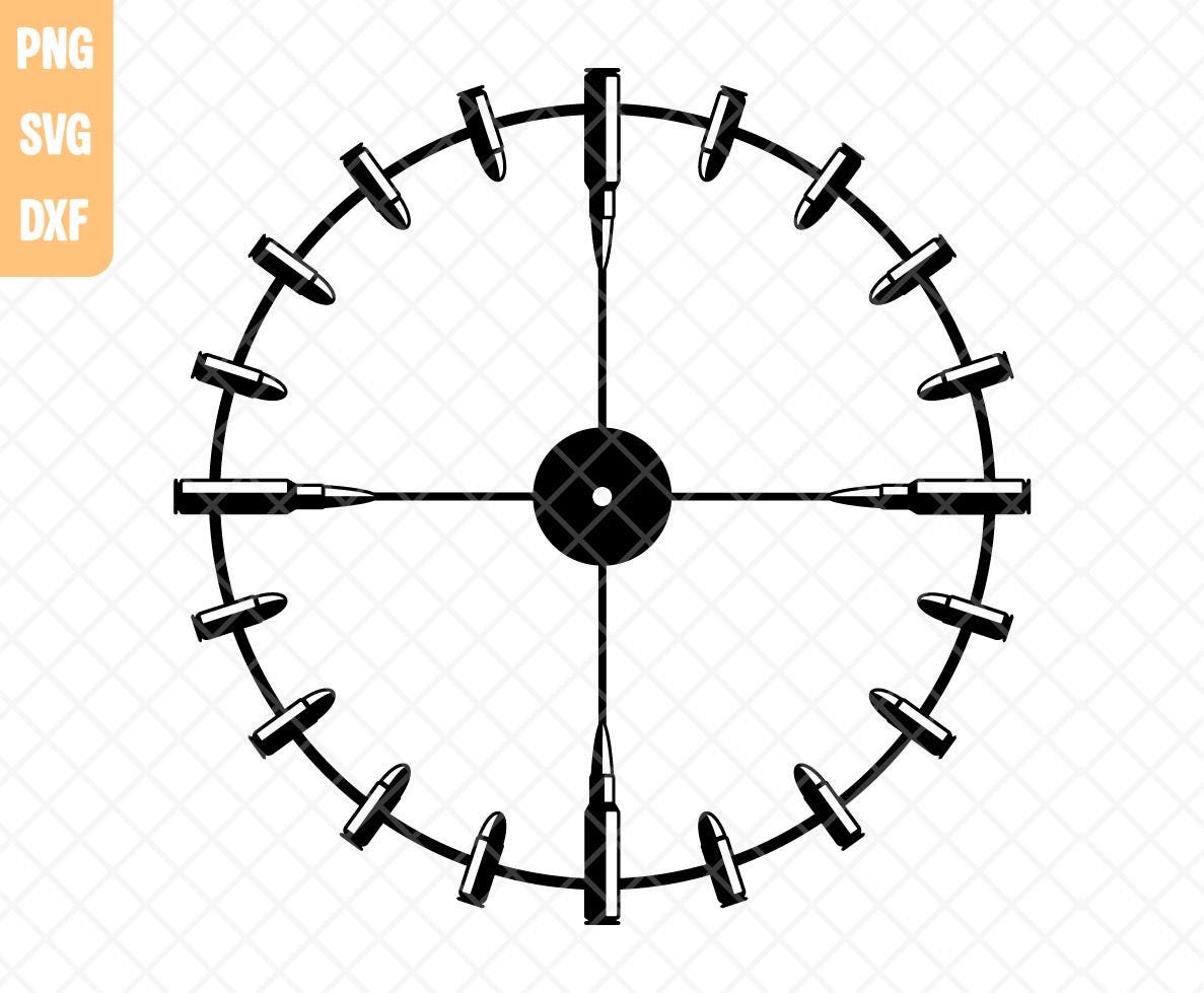 Bullets Wall Clock Face Svg Png Dxf, Armory Clock Base, Laser Cut Files ...