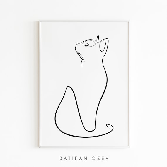 Continuous one line drawing of two cats in minimalism style. Cute