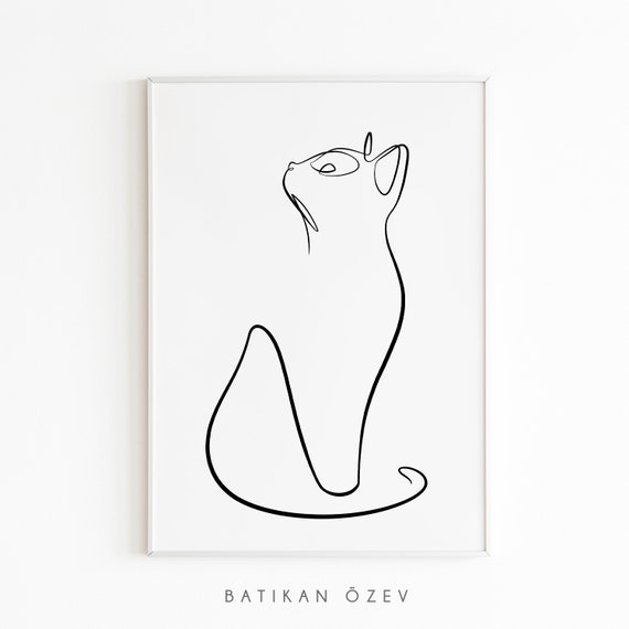 Continuous one line drawing of two cats in minimalism style. Cute