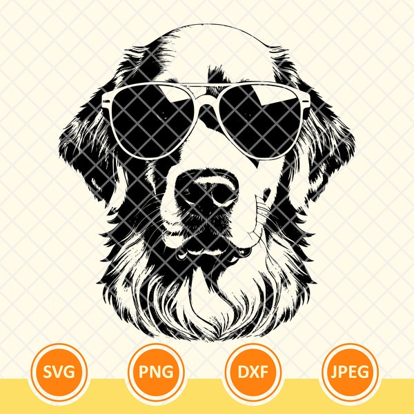 Golden Retriever With Sunglasses Svg, Golden Retriever Portrait Svg, Golden Retriever Vector, Golden Mama. Cricut Cut File, Png, Dxf.