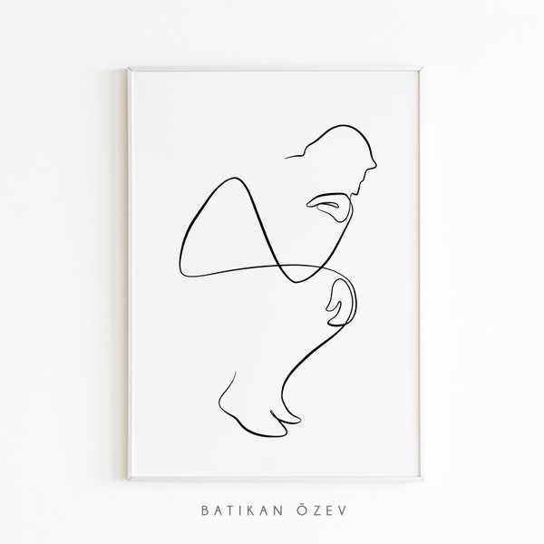 The Thinking Man Line Art Digital Print, Nude Body Wall Poster, Sitting Man Figure Printable Home Decor, Minimal Abstract Wall Art Print.