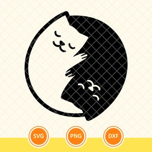 Yin Yang Cats Svg, Czarno-białe koty, Miłość kota, Sylwetka kota Svg, Kociak Svg, Rysunek kota. Wytnij plik wektorowy Cricut, Png, Dxf.