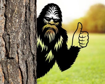 Peeking Bigfoot Daumen Hoch Zeichen SVG Png Dxf, ASL Hand Geste, Laser Cut-Dateien fürPlasma, CNC, Glowforge, digitaler Download.