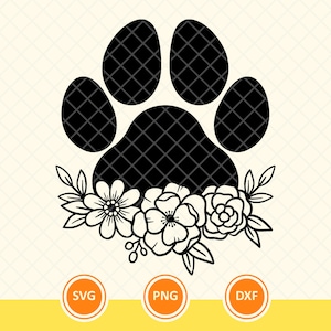 Floral Paw Print Svg, Flower Paw Print Svg, Dog Mom, Dog Mama, Dog Lover, Dog Clipart, Dog Adopt. Bestand knippen Vector Cricut, Png, Dxf.