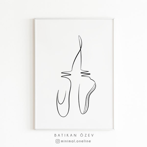 Ballerina Pointe Shoes Line Art Drawing, Printable Ballet Dancer Figure, Abstract Female Body Wall Decor, Minimal Single Line Art Design.