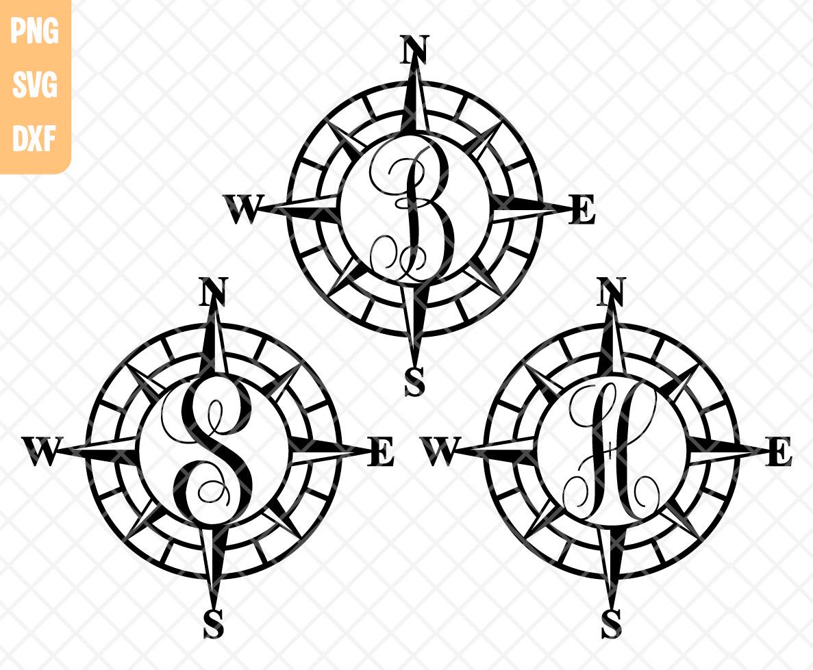Custom Compass Monogram Letter Sign Svg Png Dxf, Personalized Family ...