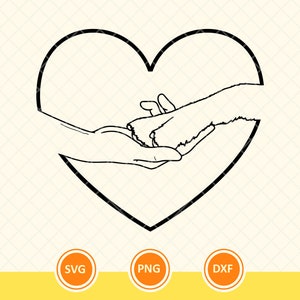 Hond poot en hand in hart SVG, hond poot SVG, hart SVG, poot print SVG, hond moeder SVG, cadeau voor dierenliefhebbers. Cricut gesneden bestand, Png, Dxf.