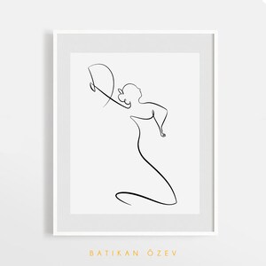 Arte de línea continua, figura de bailarina de flamenco, dibujo de bailarín latino, arte blanco y negro, arte de pared, arte minimalista, decoración de pared, imprimible.