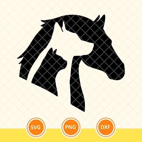Horse Dog Cat Svg, Pet Animal Silhouette Svg, Adopt Svg, Veterinary, Farm Life, Gift For Pet Lovers. Cut File Vector Cricut, Png, Dxf.