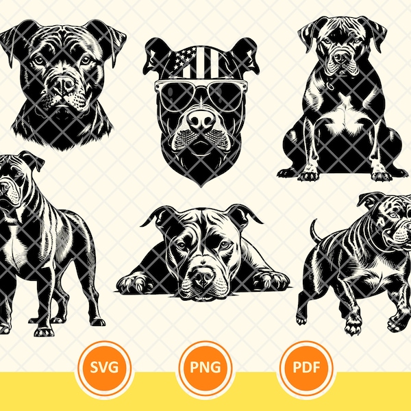 Pitbull Bundle Svg, Pitbull Portrait Svg, Running Pitbull, Laying Pitbull, Pitbull With Bandana, Sitting Pitbull. Cricut Cut File, Png, Pdf.