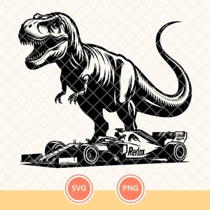 T-Rex Dinosaur Svg, Formula 1 Car Svg, Formula Racing, Design Digital, Ilustração Vintage, Arquivo de corte vetorial para Cricut.
