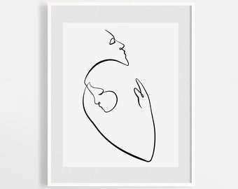 Couple Love Line Art, Minimalist One Line Hugging Couple, Lovers, Printable Couple Sketch, Abstract Couple Wall Art, Loving Couple Drawing.