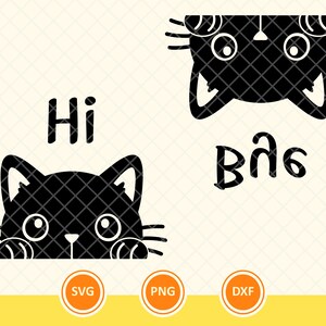 Hi Bye Cat Svg, Svg d'impression de paillasson, Svg de chat noir, Svg de bienvenue, cadeau de pendaison de crémaillère, cadeau pour les amoureux des chats. Couper le fichier vecteur Cricut, Png, Dxf.