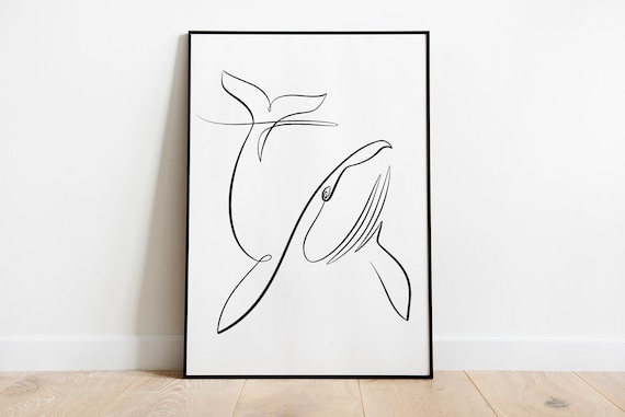 Abstract whale Printable wall art Line art print Downloadable Geometric fish Minimalist print