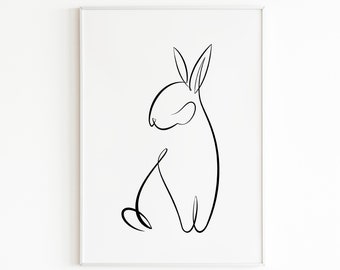 Abstract Rabbit Figure Art, Rabbit Drawing, One Line Drawing, Minimalist Wall Art, Single Line Illustration, Continuous Lines.