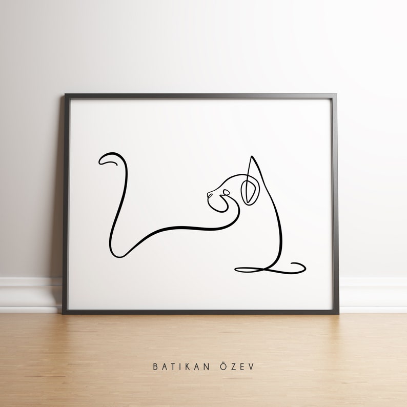 Minimal Cat Line Art Poster Printable Cat Drawing Modern | Etsy