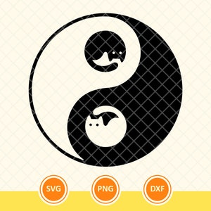 Yin Yang Cats Svg, Czarno-białe Koty, Sylwetka Kota Svg, Miłość Kota, Kociak Svg, Rysunek Kota. Wytnij Plik Wektorowy Cricut, Png, Dxf.