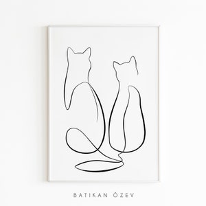 Cat Line Art Poster, Minimal Decor, Two Cats Print, Minimal Cat Design, Single Line Art Decor, Cat Print, Print do druku, Modern Decor,