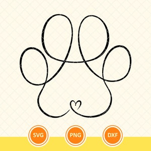 Paw With Heart Svg, Dog Paw Svg, Paw Line Art Svg, Dog Mom, Dog Lover, Arte de línea continua, Arte minimalista. Archivo de corte Cricut, Png, Dxf.