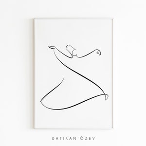 Minimal Whirling Dervish, Sufi Line Art, Sufism, Islamic Line Art, Meditation, Abstract Minimalist Art, Printable, Minimal Decor, Art.