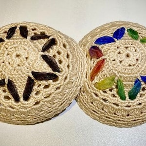 Star of David with Ribbon Or Organza Handmade Crochet Kippah for Women, Men & youth 5” in Diameter