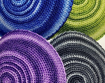 Green, Purple, Gray, Red, Pink, Brown & Blue Variegated Pearl Cotton Crochet Handmade  Kippah for Men and Women several sizes available
