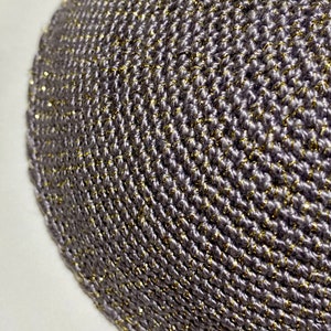 Gray with a Gold String Festive Handmade Crochet Cotton Kippah for Men,  Women & Youth several sizes available