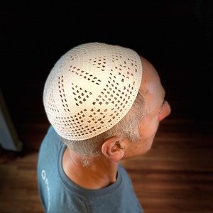White, Beige, Black, Yellow, Cyan, or Green Skullcap Kippah Handmade Crochet Pearl Cotton for men, Women, & Youth