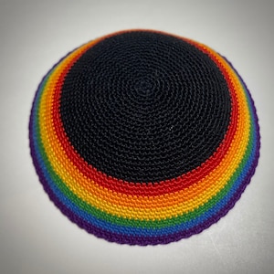 Rainbow LGBTQ Pearl Cotton Handmade Crochet  Kippah for Men Women  & Youth several sizes available