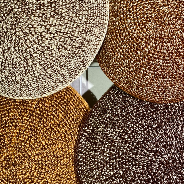 Brown(s) and Beige Two Threads  Handmade Crochet Pearl Cotton  Kippah for Men, Women, & Youth available in several sizes