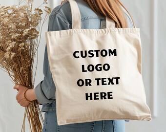 Custom tote bag with logo, Personalized Canvas Tote, Tote Bag with Text or business Logo, Bridesmaid tote bags, Wedding guest favors