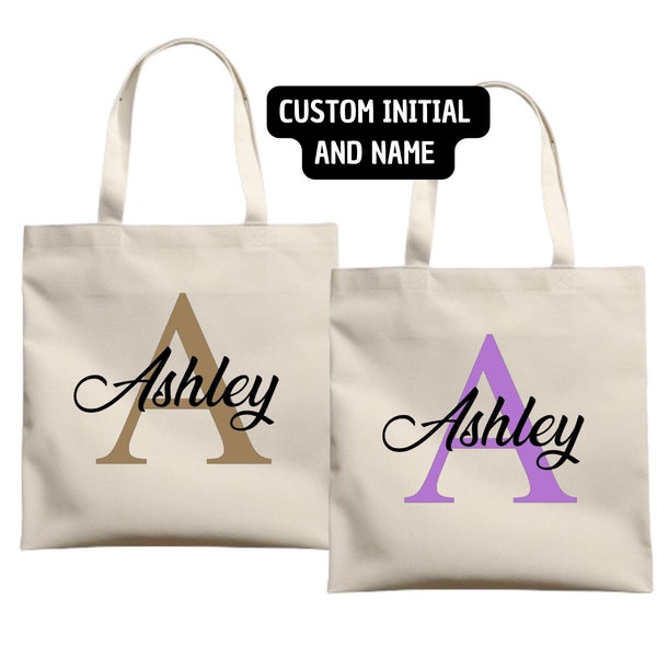 Custom Monogram Name Tote Bag, Personalized Tote Bag, Bridesmaid Gifts, Bridal Party Custom Tote Bach, Customized Name Gift For Her