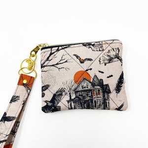 Cartera gótica, cartera con llavero, cartera de halloween, cartera con cremallera