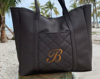 Bridesmaid tote bag, Embroidered tote bag, Vegan leather bag, Monogram tote bag, large tote bag, Bachelorette gifts, Gift for her