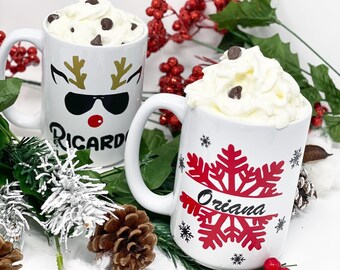 Mugs de Noël personnalisés, Mug à chocolat chaud, Mug à café avec prénom personnalisé, Mug de vacances, Cadeaux de Noël, Cadeau pour professeur
